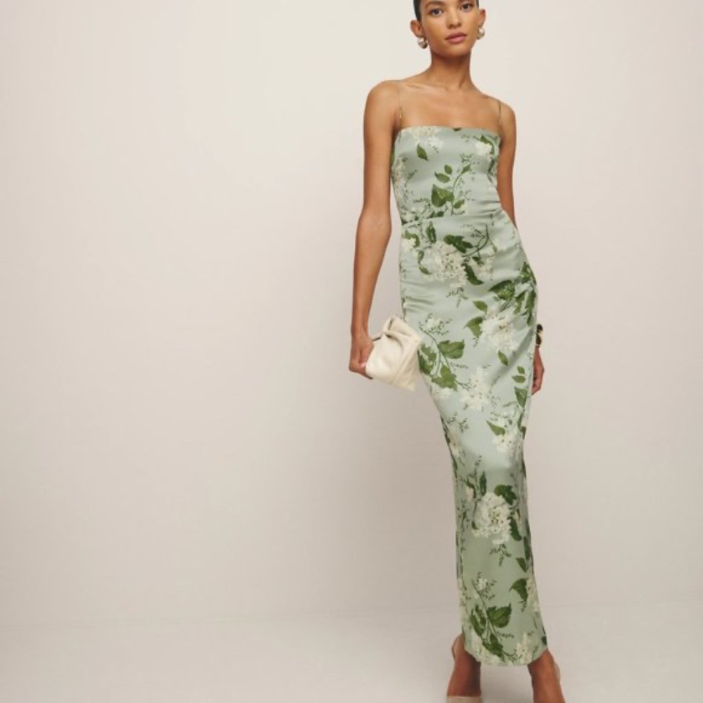 Reformation Frankie Silk Dress in Tea Garden
